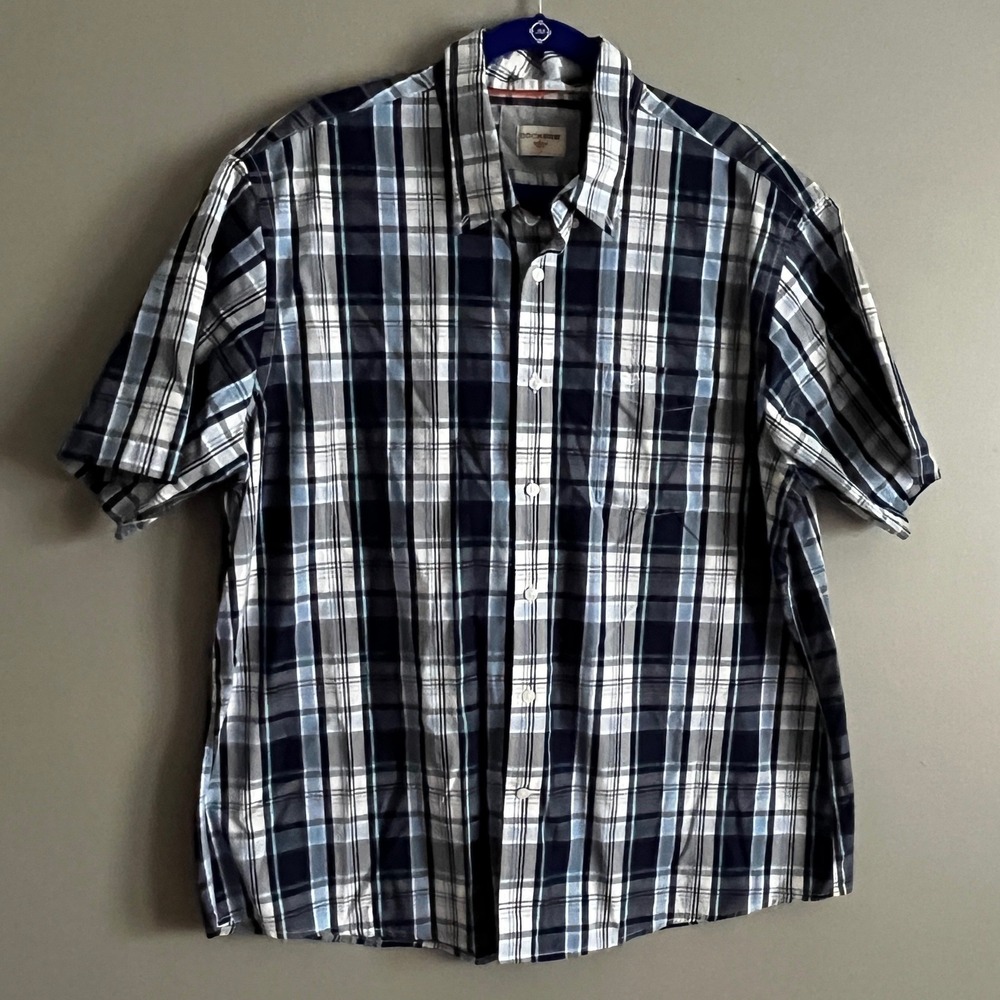 Dockers‎ Mens Button Up Shirt XXL Blue Casual Plaid Preppy Relaxed Work Outdoor